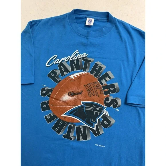 Vintage Carolina Panthers Shirt Men's XL Logo 7 3D Blue Single Stitch 90s - Picture 2 of 9